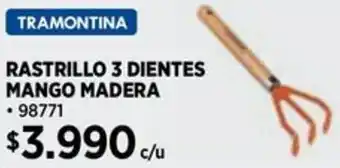 Construmart Tramontina rastrillo 3 dientes mango madera oferta