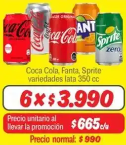 Mayorista 10 Coca cola, fanta, sprite variedades lata oferta