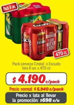 Mayorista 10 Cristal o escudo pack cerveza oferta