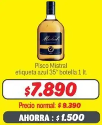 Mayorista 10 Pisco Mistral etiqueta azul 35° botella oferta