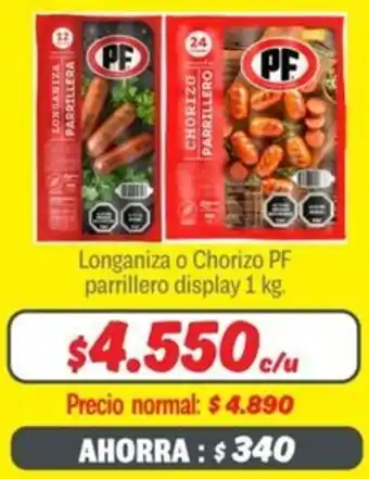 Mayorista 10 Longaniza o Chorizo PF parrillero display oferta