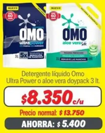 Mayorista 10 Detergente líquido omo ultra power o aloe vera doypack oferta