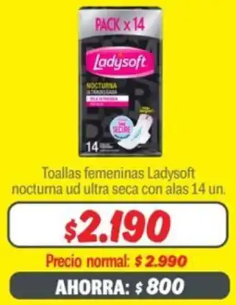 Mayorista 10 Ladysoft toallas femeninas nocturna ud ultra seca con alas oferta