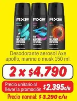 Mayorista 10 Axe desodorante aerosol apollo, marine o musk oferta