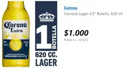 Lider Corona cerveza lager 4.5° botella oferta