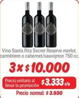 Mayorista 10 Santa rita vino secret reserve merlot, carmenere o cabernet/sauvignon oferta