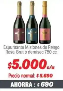 Mayorista 10 Espumante misiones de rengo rose, brut o demisec oferta