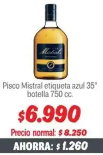 Mayorista 10 Pisco mistral etiqueta azul 35° botella oferta