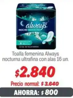 Mayorista 10 Always toalla femenina nocturna ultrafina con alas oferta