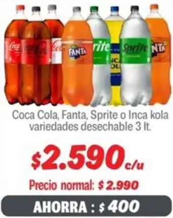 Mayorista 10 Coca cola, fanta, sprite o inca kola variedades desechable oferta