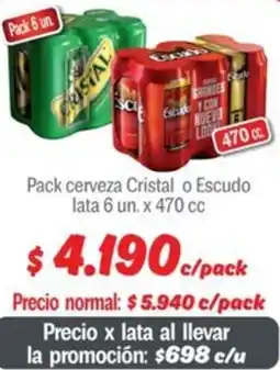 Mayorista 10 Cristal o escudo pack cerveza oferta