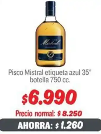 Mayorista 10 Pisco Mistral etiqueta azul 35° botella oferta