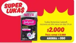 Mayorista 10 Ladysoft toallas femeninas nocturna ud ultra seca con alas oferta