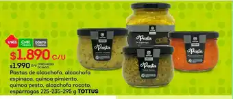 Tottus Pastas de alcachofa, alcachofa espinaca, quinoa pimiento, quinoa pesto, alcachofa rocoto, espárragos 225-235-295 g tottus oferta