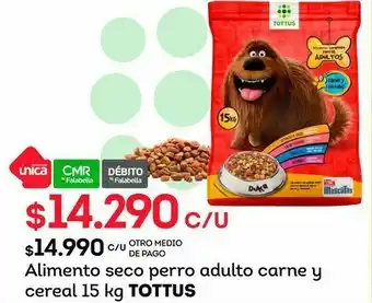 Tottus Alimento seco perro adulto carne y cereal 15 kg tottus oferta