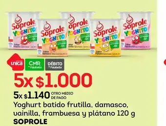 Tottus Yoghurt batido frutilla, damasco, vainilla, frambuesa y plátano 120 g soprole oferta