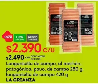Tottus Longanicilla de campo, al merkén, patagónica, pavo, de campo 280 g, longanicilla de campo 420 g la crianza oferta