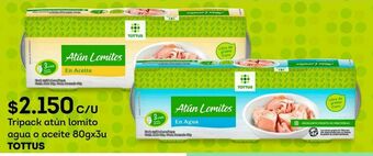 Tripack atún lomito agua o aceite 80gx3u tottus