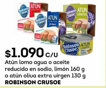 Tottus Atún lomo agua o aceite reducido en sodio, limón 160 g o atún oliva extra virgen 130 g robinson crusoe oferta