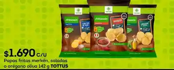 Tottus Papas fritas merkén, saladas o orégano oliva 142 g tottus oferta