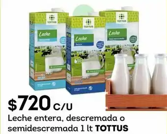 Tottus Leche entera, descremada o semidescremada 1 lt tottus oferta