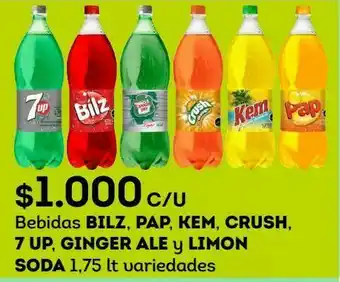 Tottus Bebidas bilz, pap, kem, crush, 7 up, ginger ale y limon soda 1,75 lt oferta