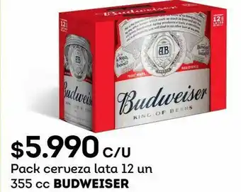 Tottus Pack cerveza lata 12 un 355 cc budweiser oferta