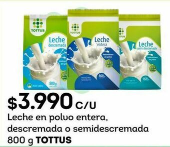 Tottus Leche en polvo entera, descremada o semidescremada 800 g tottus oferta