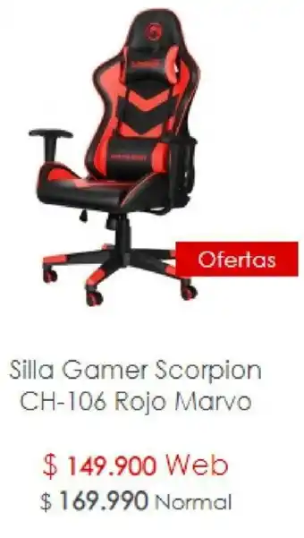 Microplay Silla Gamer Scorpion CH-106 Rojo Marvo oferta