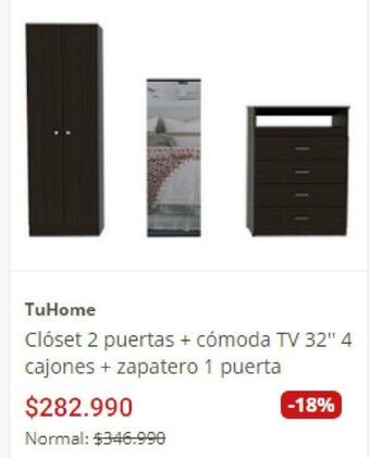 Easy TuHome Closet 2 Puertas + comoda TV 32" 4 cajones + zapatero 1 puerta oferta