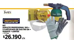 Construmart Yanes kit soplete profesional 160 + 2 cartuchos de gas 190 gr + guante + lentes oferta