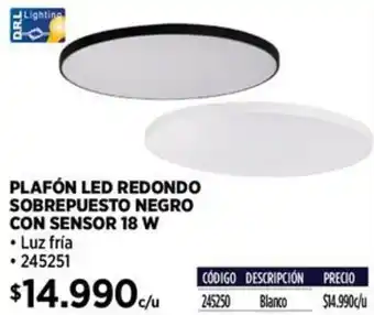 Construmart Plafón led redondo sobrepuesto negro con sensor oferta