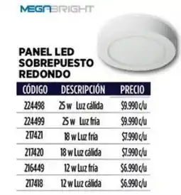 Construmart Megabright panel led sobrepuesto redondo oferta