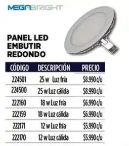 Construmart Megabright panel led embutir redondo oferta