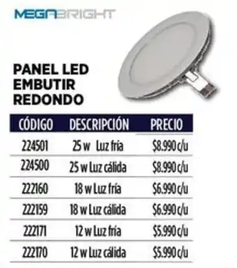 Construmart Megabright panel led embutir redondo oferta