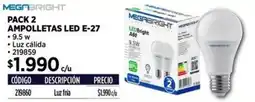 Construmart Megabright pack 2 ampolletas led e-27 oferta