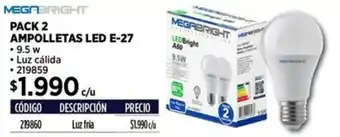 Construmart Megabright pack 2 ampolletas led e-27 oferta