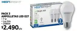 Construmart Megabright pack 3 ampolletas led e27 oferta