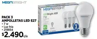 Construmart Megabright pack 3 ampolletas led e27 oferta