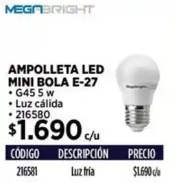 Construmart Megabright ampolleta led mini bola e-27 oferta