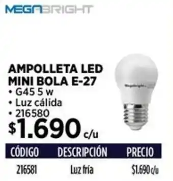 Construmart Megabright ampolleta led mini bola e-27 oferta