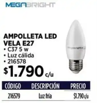 Construmart Megabright ampolleta led vela e27 oferta