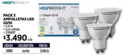 Construmart Megabright pack 3 ampolletas led GU10 oferta