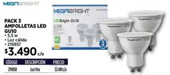 Construmart Megabright pack 3 ampolletas led GU10 oferta