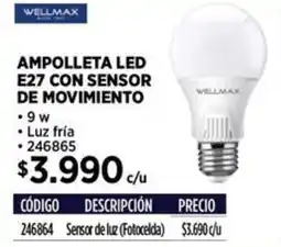 Construmart Wellmax ampolleta led e27 con sensor de movimiento oferta