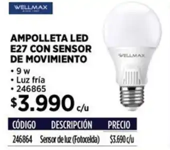 Construmart Wellmax ampolleta led e27 con sensor de movimiento oferta