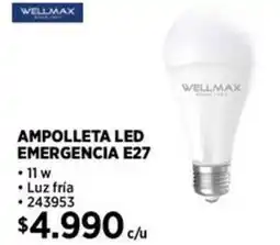 Construmart Wellmax ampolleta led emergencia e27 oferta