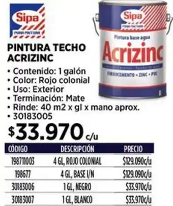 Construmart Sipa pintura techo acrizinc oferta