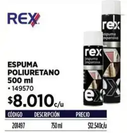 Construmart Rex espuma poliuretano oferta