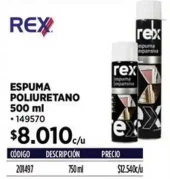 Construmart Rex espuma poliuretano oferta